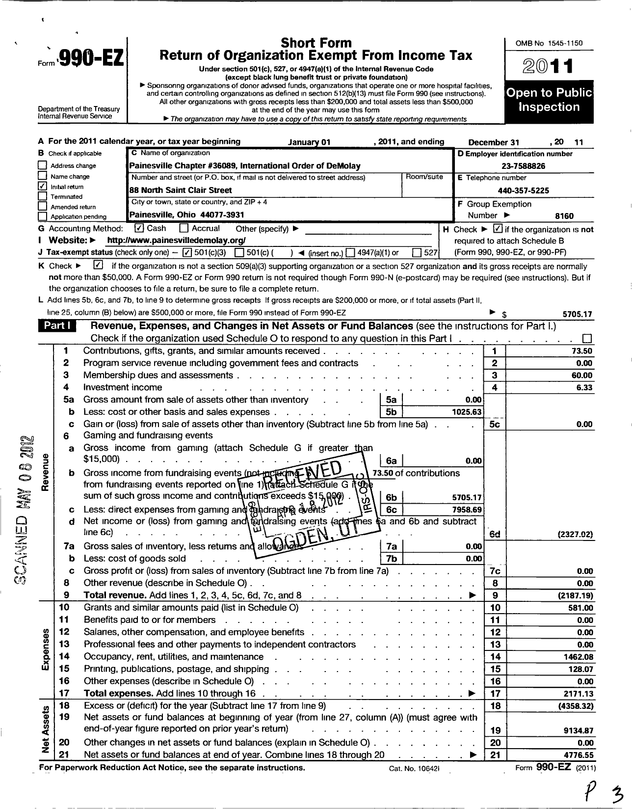 Image of first page of 2011 Form 990EZ for Demolay International - 36089 Painesville