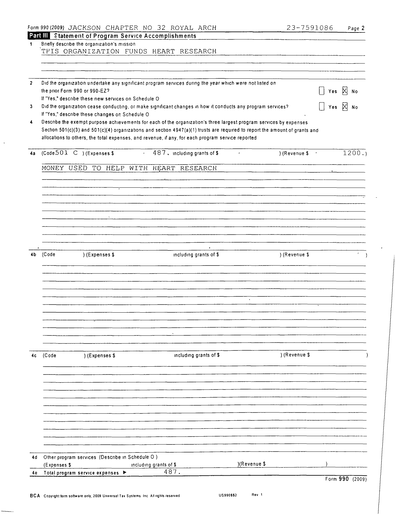 Image of first page of 2009 Form 990R for Royal Arch Masons of Florida - 32 Jackson Chapter