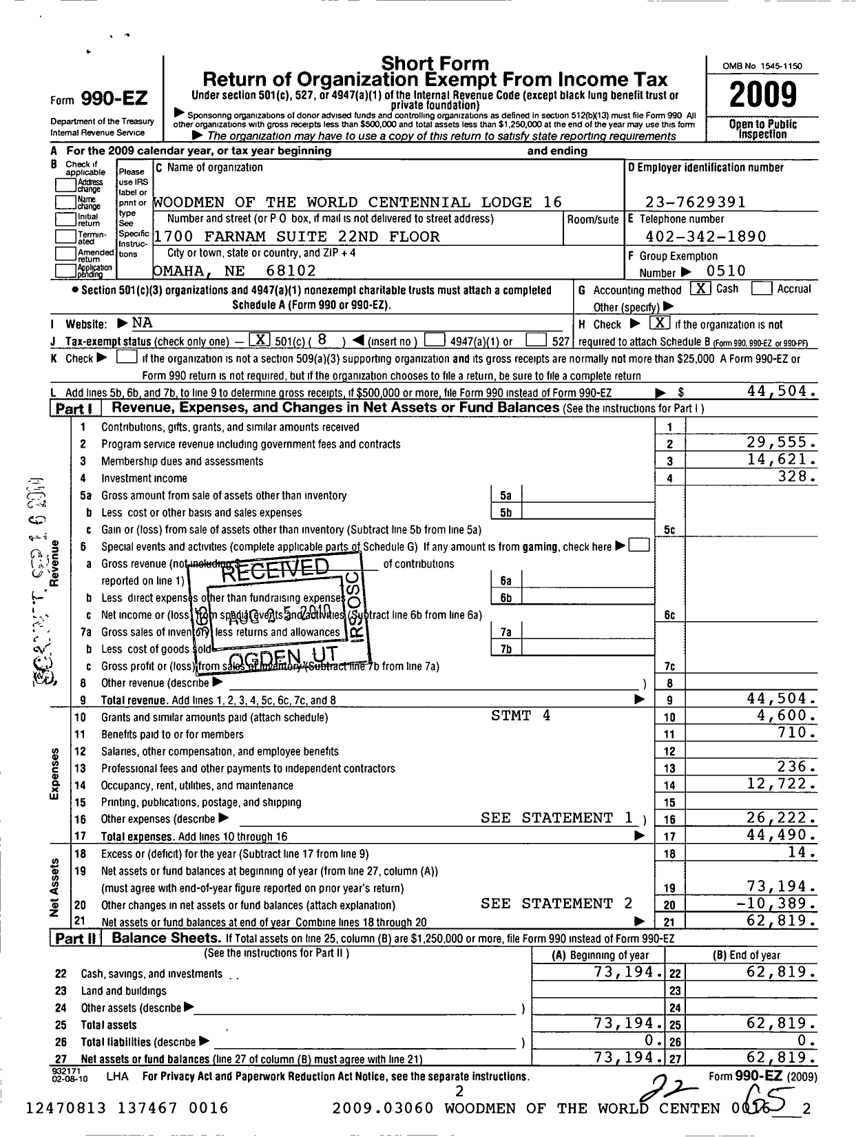 Image of first page of 2009 Form 990EO for Woodmenlife - 16-ne