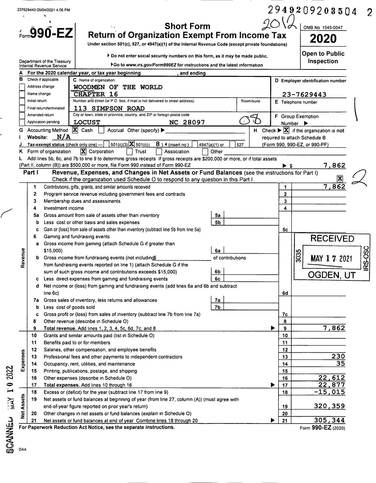 Image of first page of 2020 Form 990EO for Woodmenlife - 16-nc