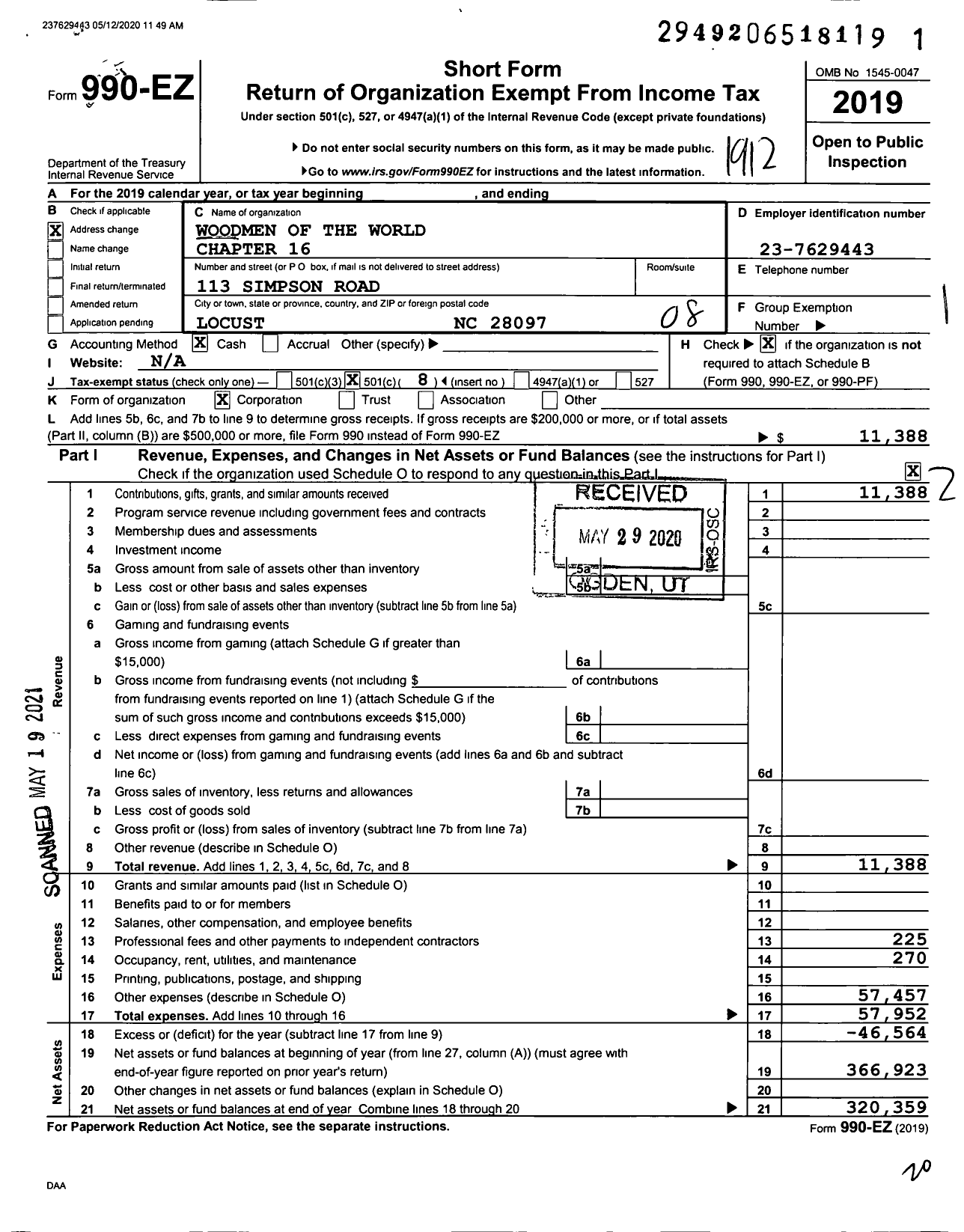 Image of first page of 2019 Form 990EO for Woodmenlife - 16-nc