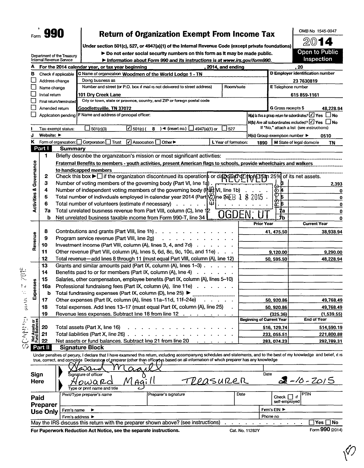 Image of first page of 2014 Form 990O for Woodmenlife - 1-tn