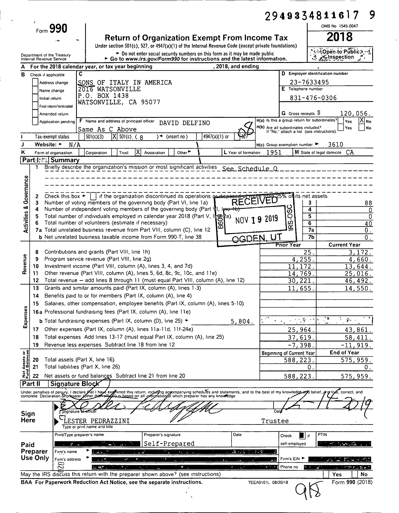 Image of first page of 2018 Form 990O for Order Sons and Daughters of Italy in America - 2016 Watsonville