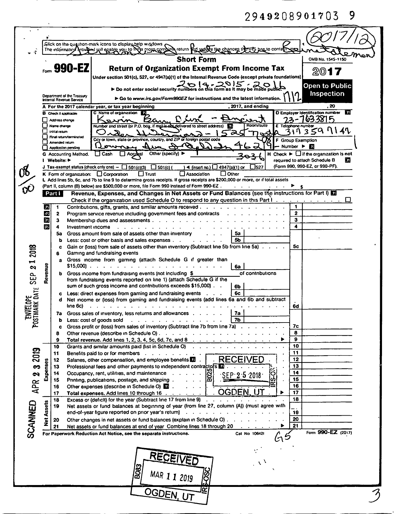 Image of first page of 2017 Form 990EO for Ancient Order of Hibernians in America / 12ma03