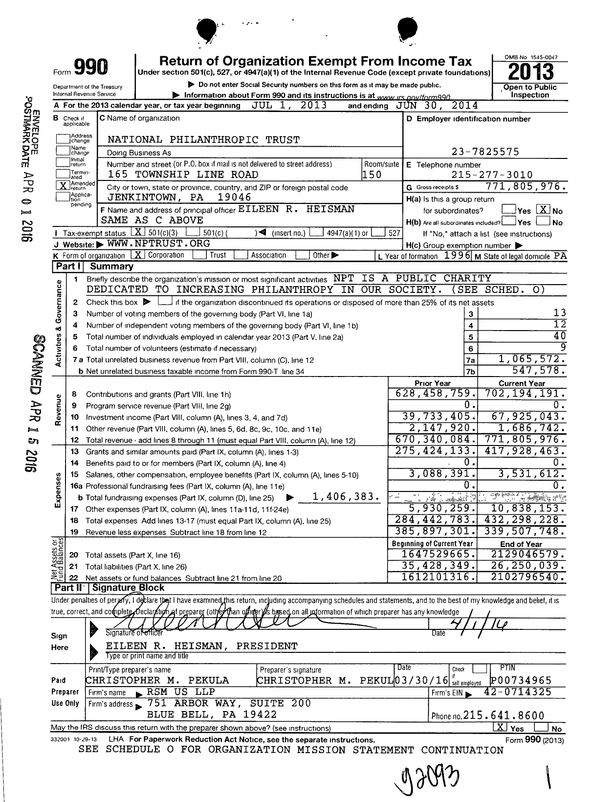 Image of first page of 2013 Form 990 for National Philanthropic Trust