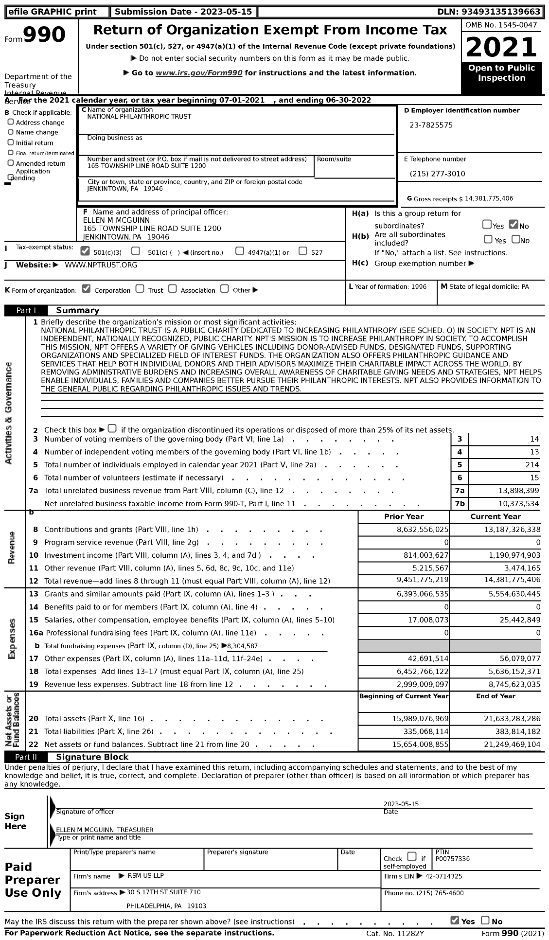 Image of first page of 2021 Form 990 for National Philanthropic Trust