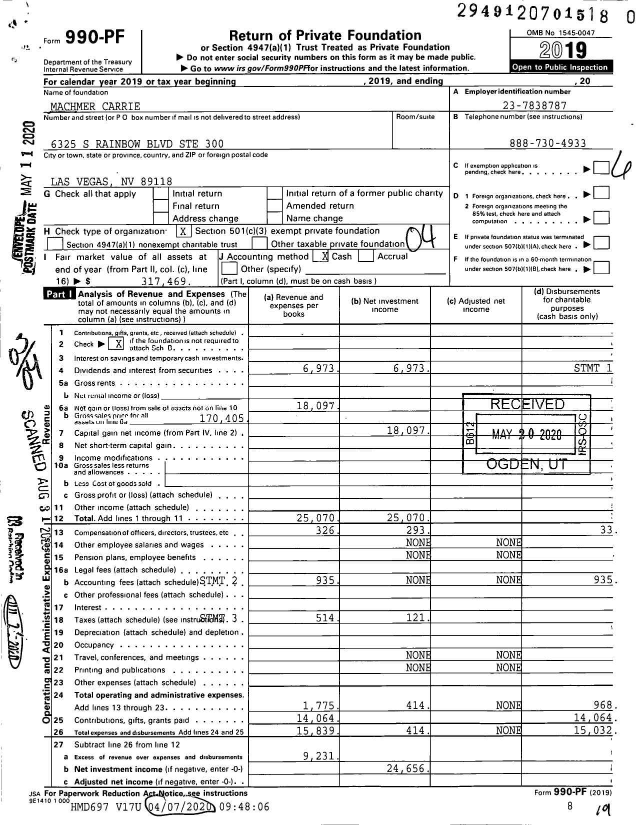 Image of first page of 2019 Form 990PR for Machmer Carrie