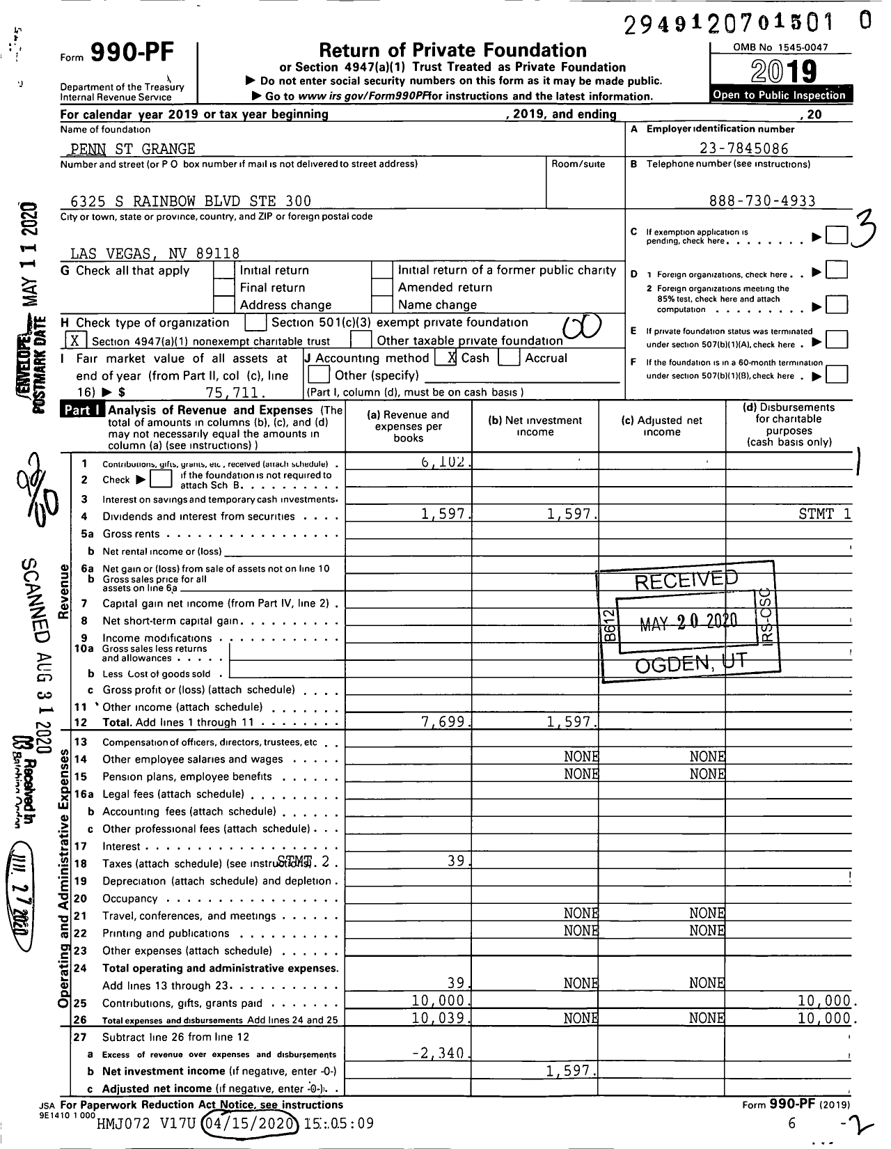 Image of first page of 2019 Form 990PR for Penn St Grange