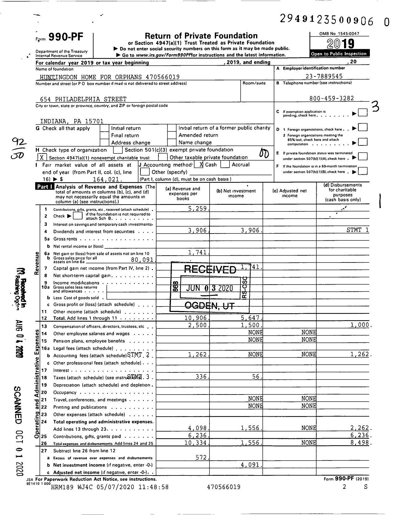 Image of first page of 2019 Form 990PR for Huntingdon Home for Orphans XXX-XX-XXXX