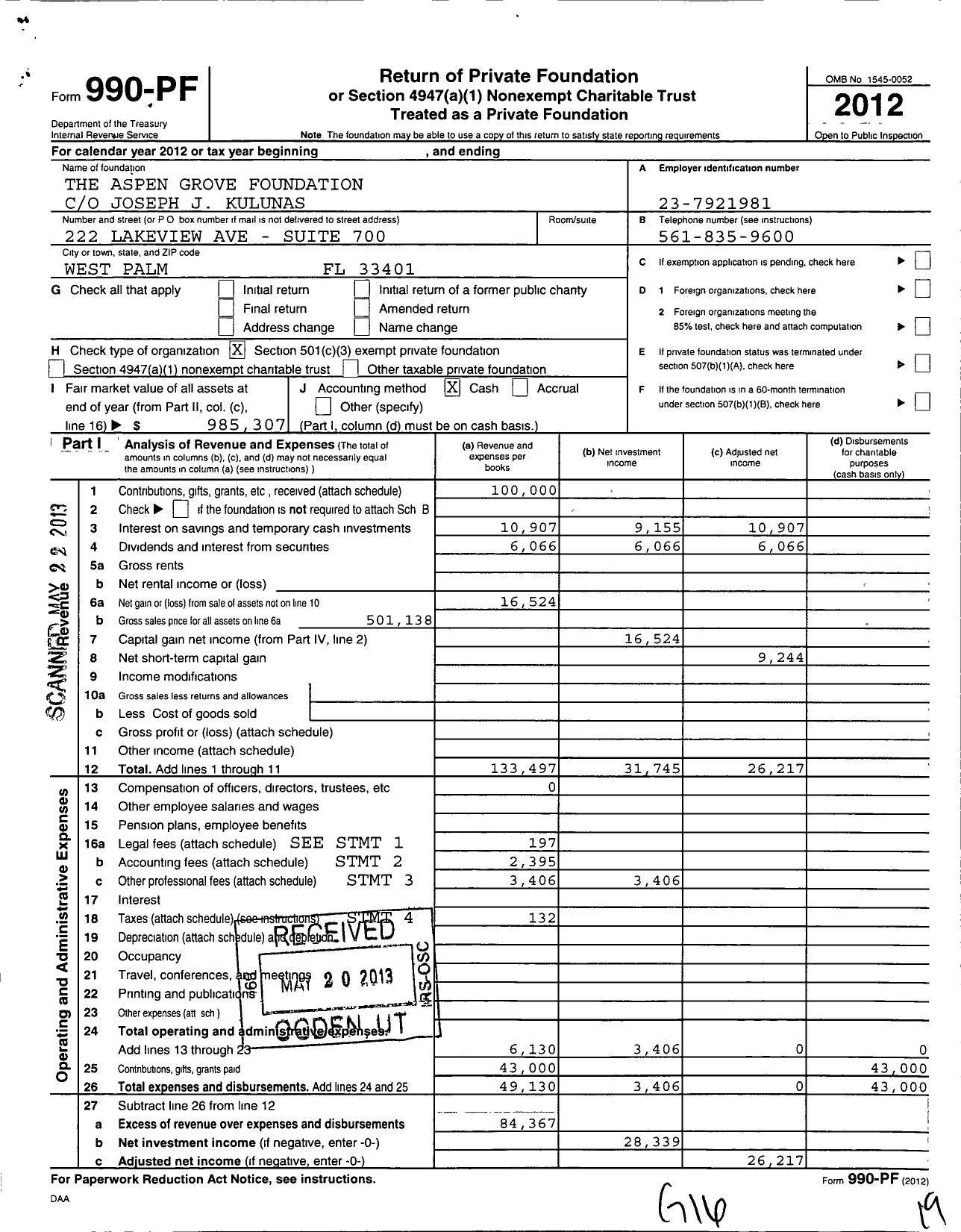 Image of first page of 2021 Form 990PF for The Aspen Grove Foundation