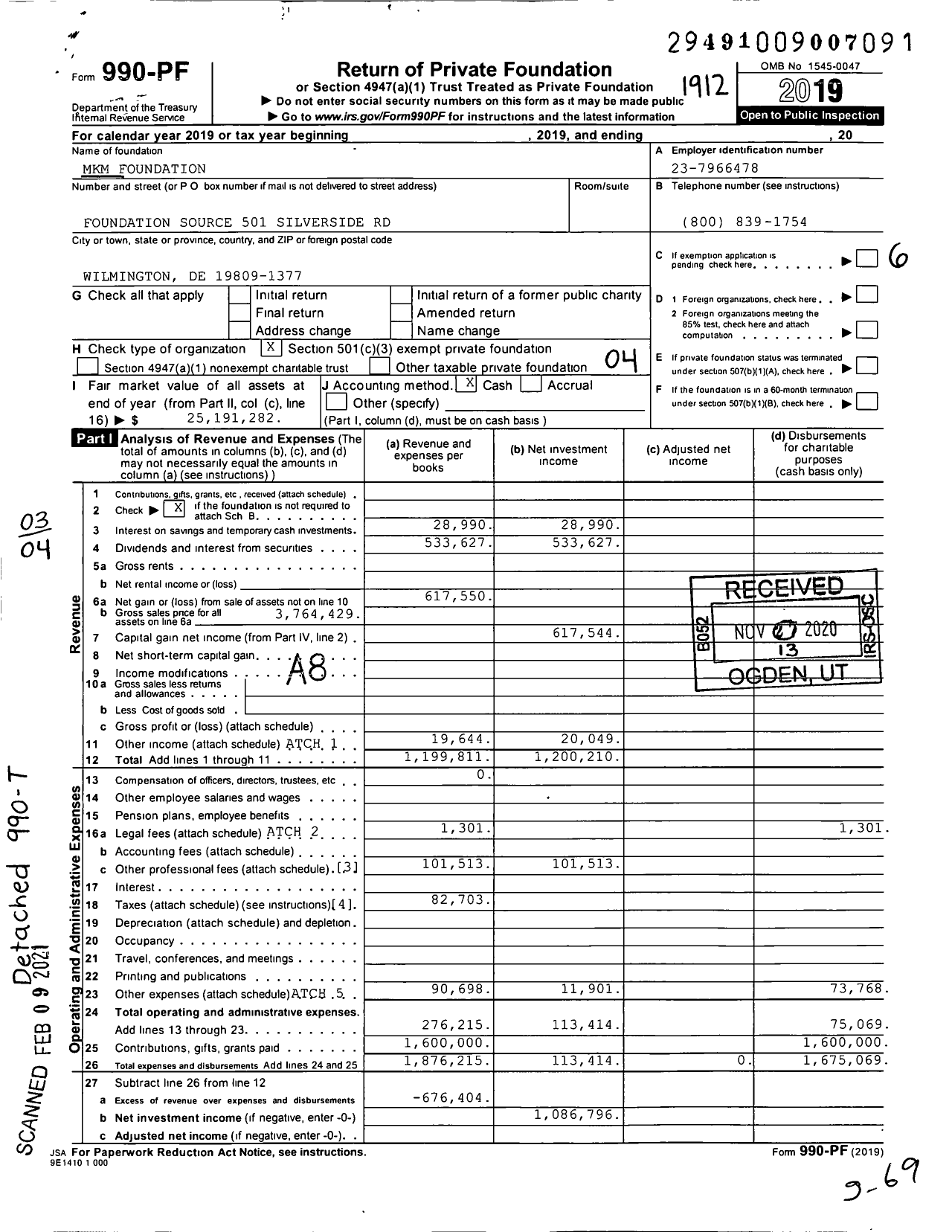 Image of first page of 2019 Form 990PF for MKM Foundation / Odonnell James Marie Elizabeth Ttee