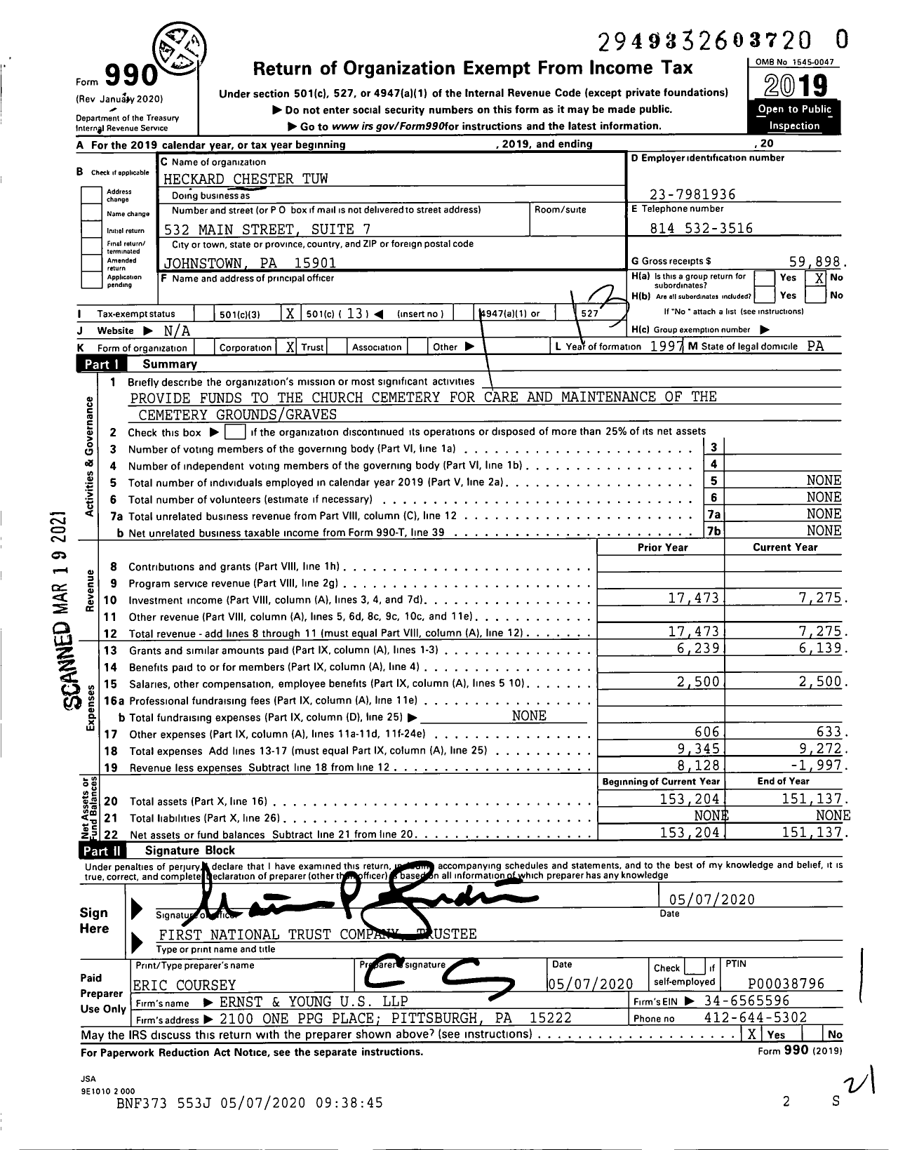 Image of first page of 2019 Form 990O for Heckard Chester Tuw