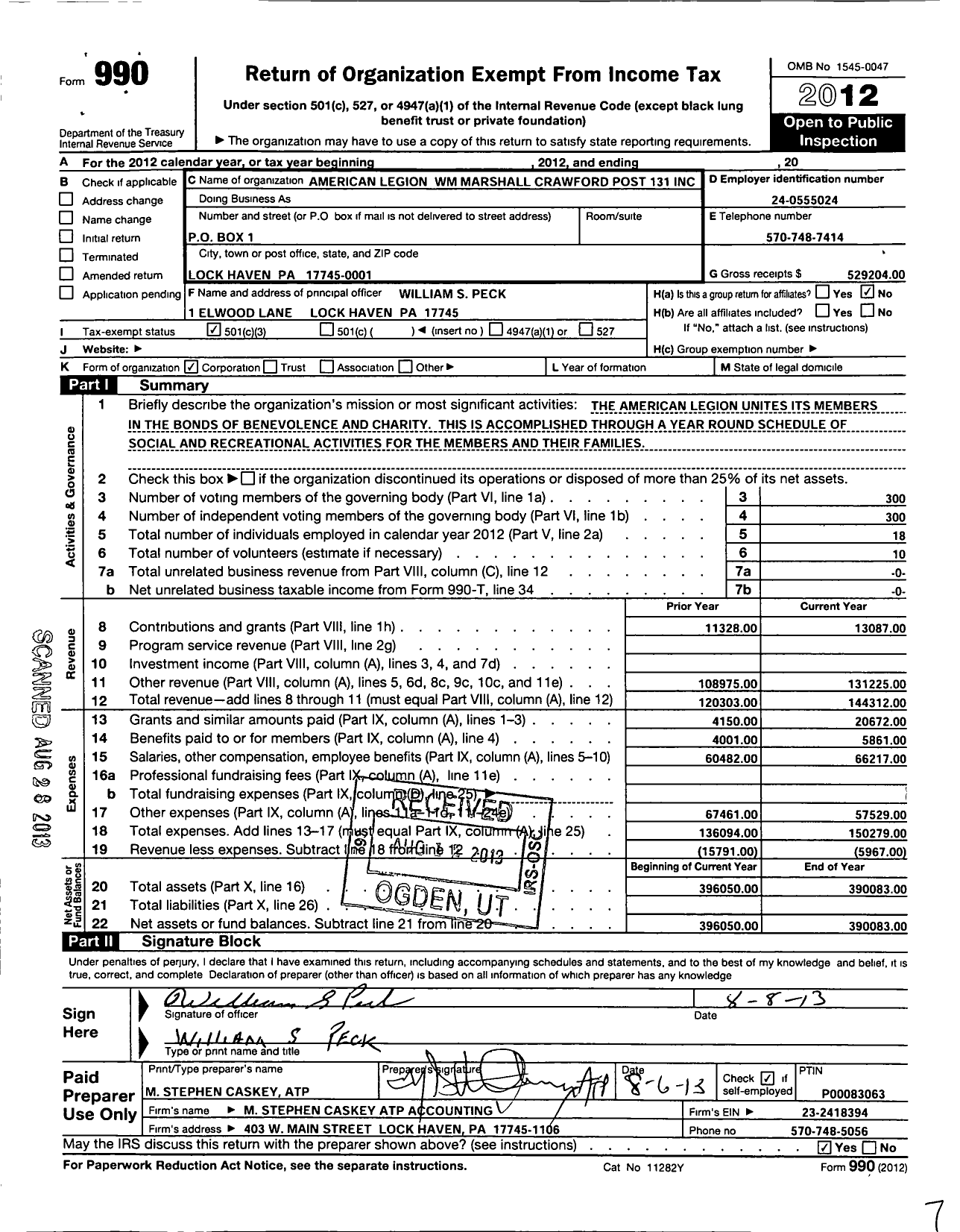 Image of first page of 2012 Form 990 for American Legion WM Marshall Crawford Post 131