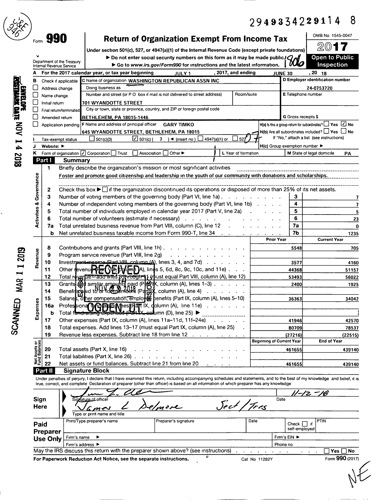 Image of first page of 2017 Form 990O for Washington Republican Association