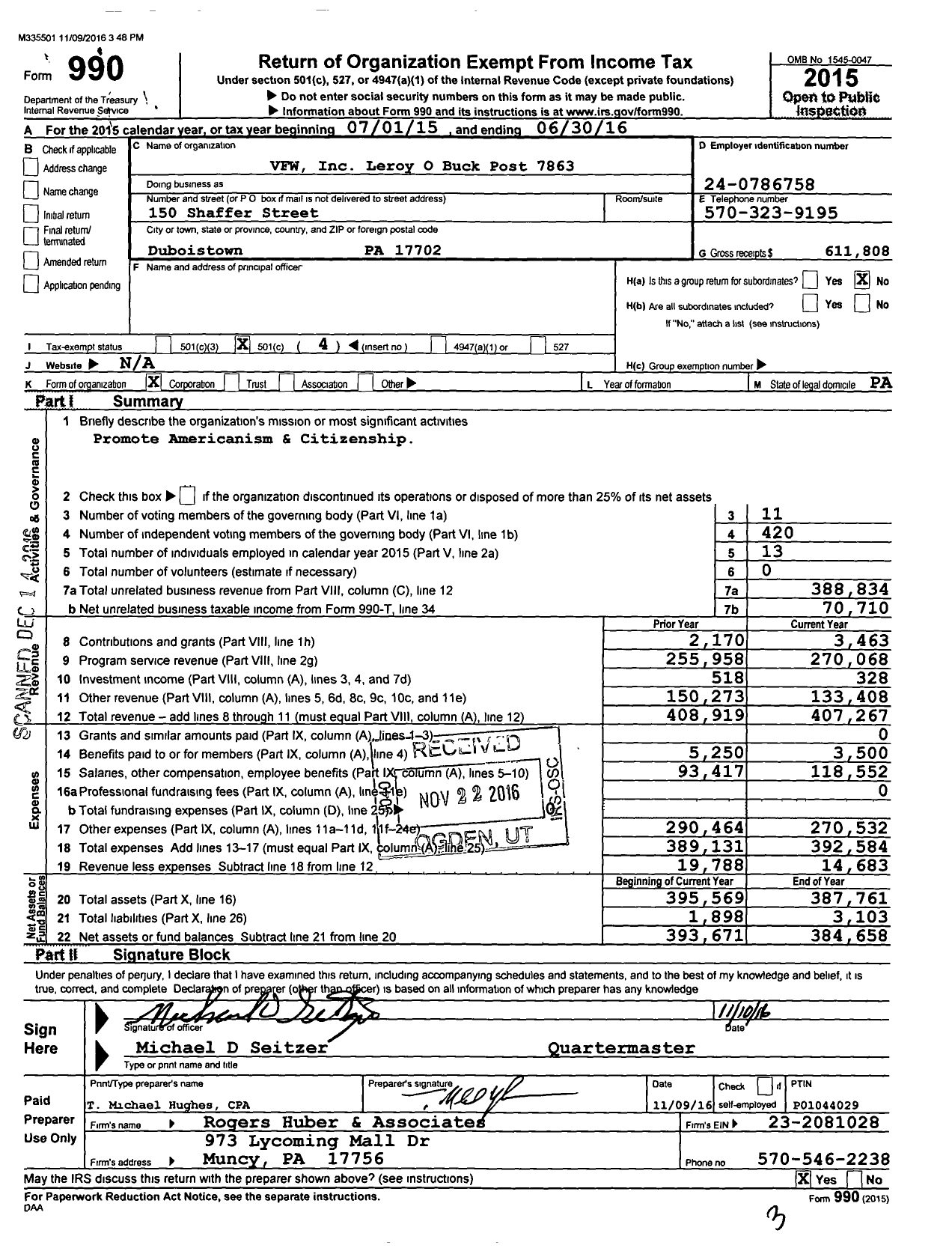 Image of first page of 2015 Form 990O for Leroy O Buck Post No 7863 VFW