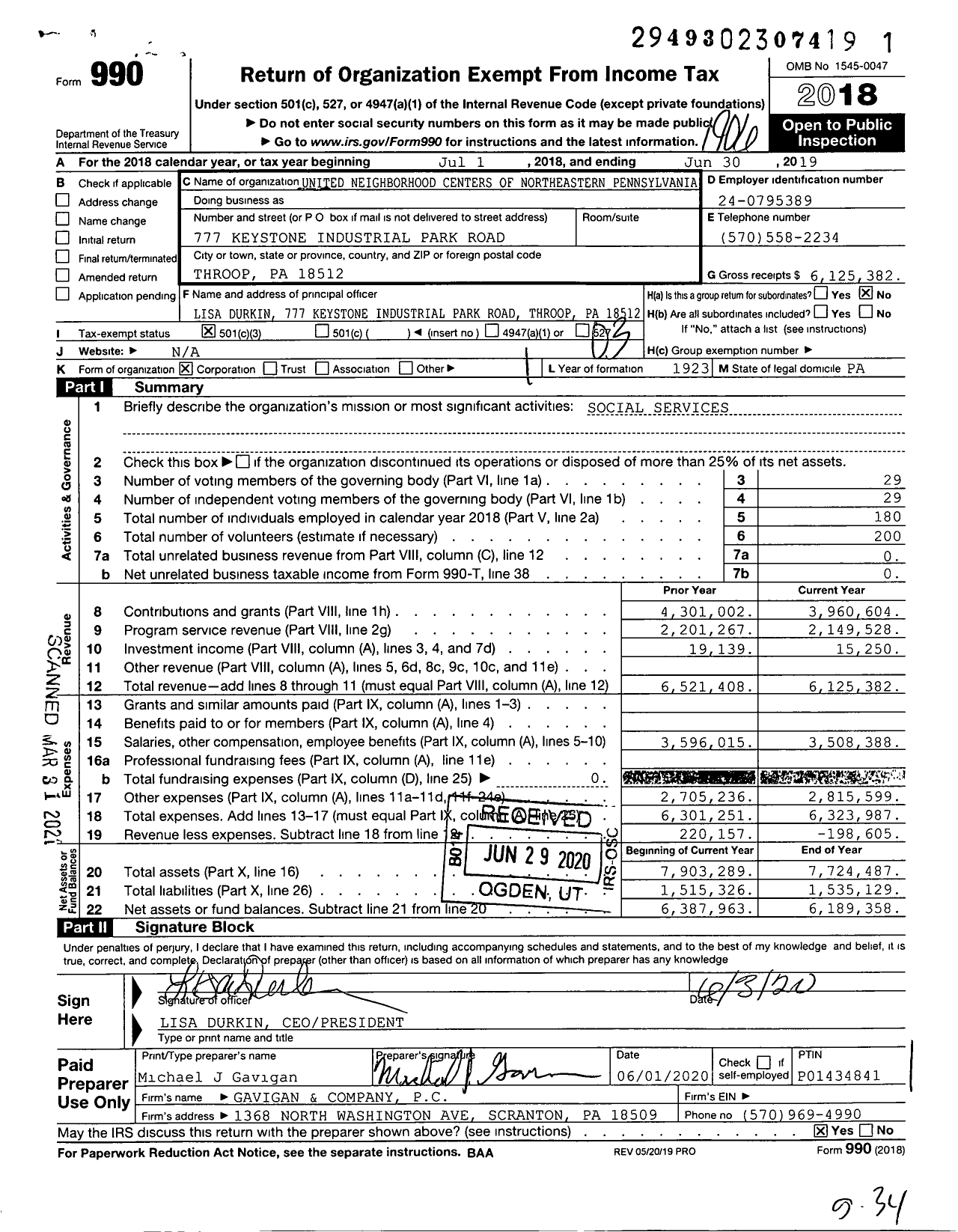 Image of first page of 2018 Form 990 for United Neighborhood Centers of Northeastern Pennsylvania