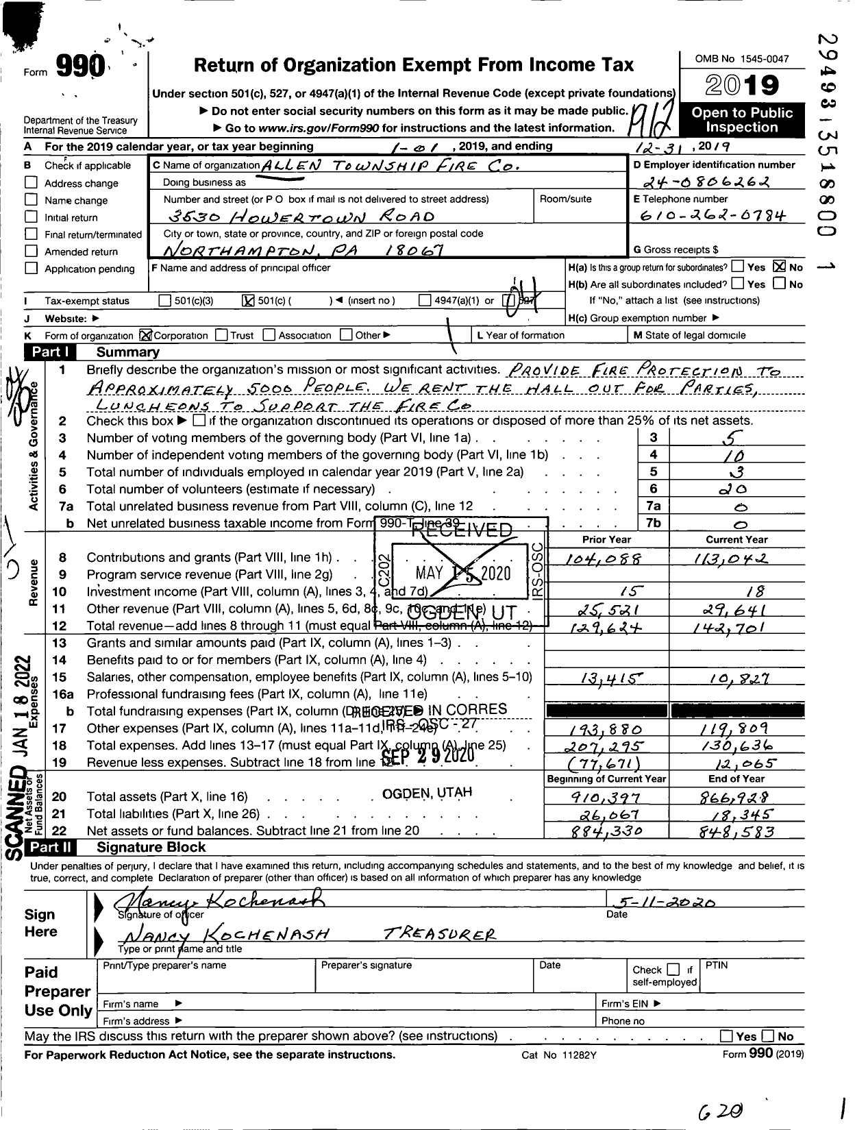 Image of first page of 2019 Form 990O for Allen Township Fire I