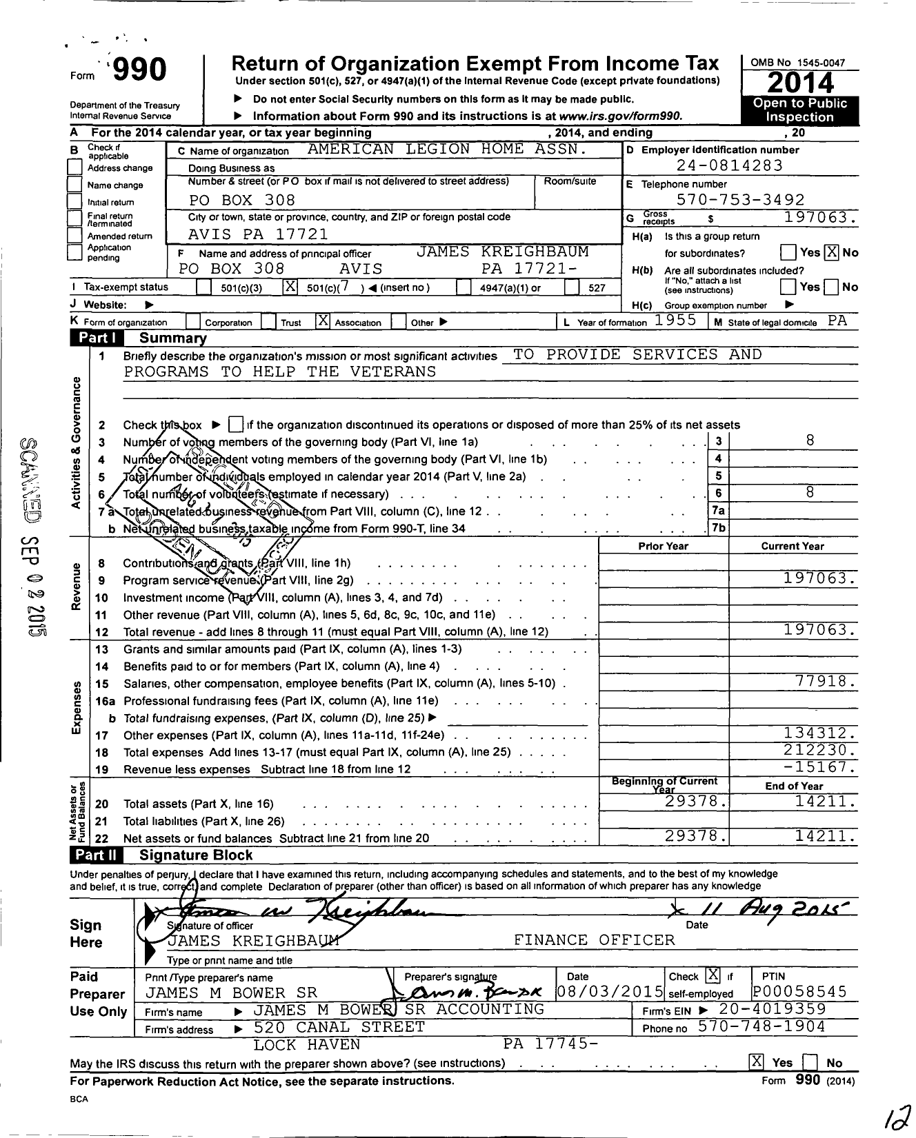 Image of first page of 2014 Form 990O for American Legion Home Association