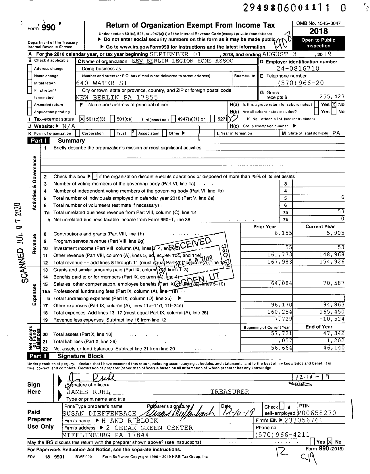 Image of first page of 2018 Form 990 for American Legion - 0957 Benfer-Miller