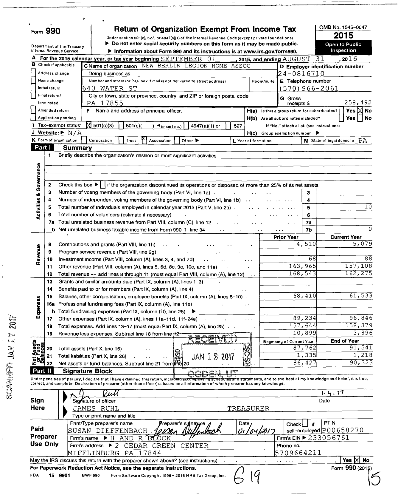 Image of first page of 2015 Form 990 for American Legion - 0957 Benfer-Miller