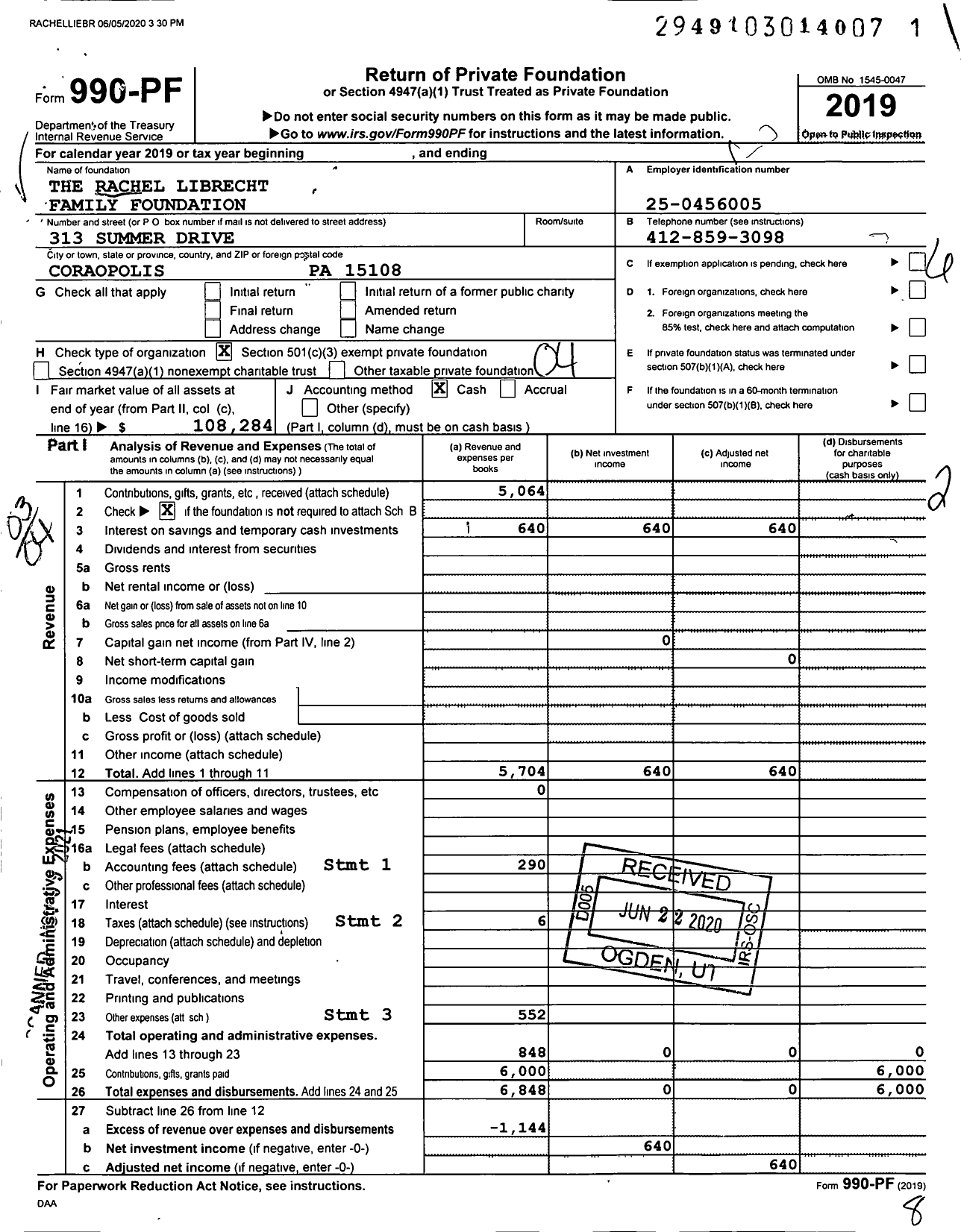 Image of first page of 2019 Form 990PF for The Rachel Librecht Family Foundation