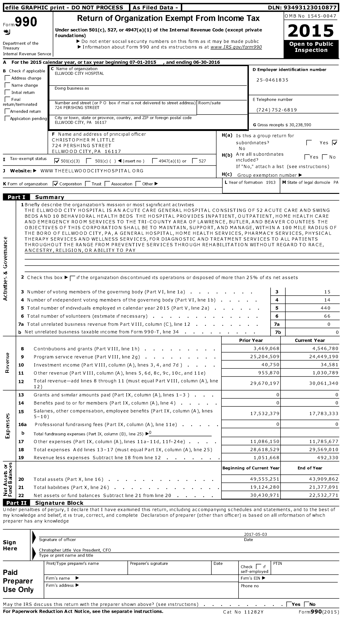 Image of first page of 2015 Form 990 for Ech Legacy