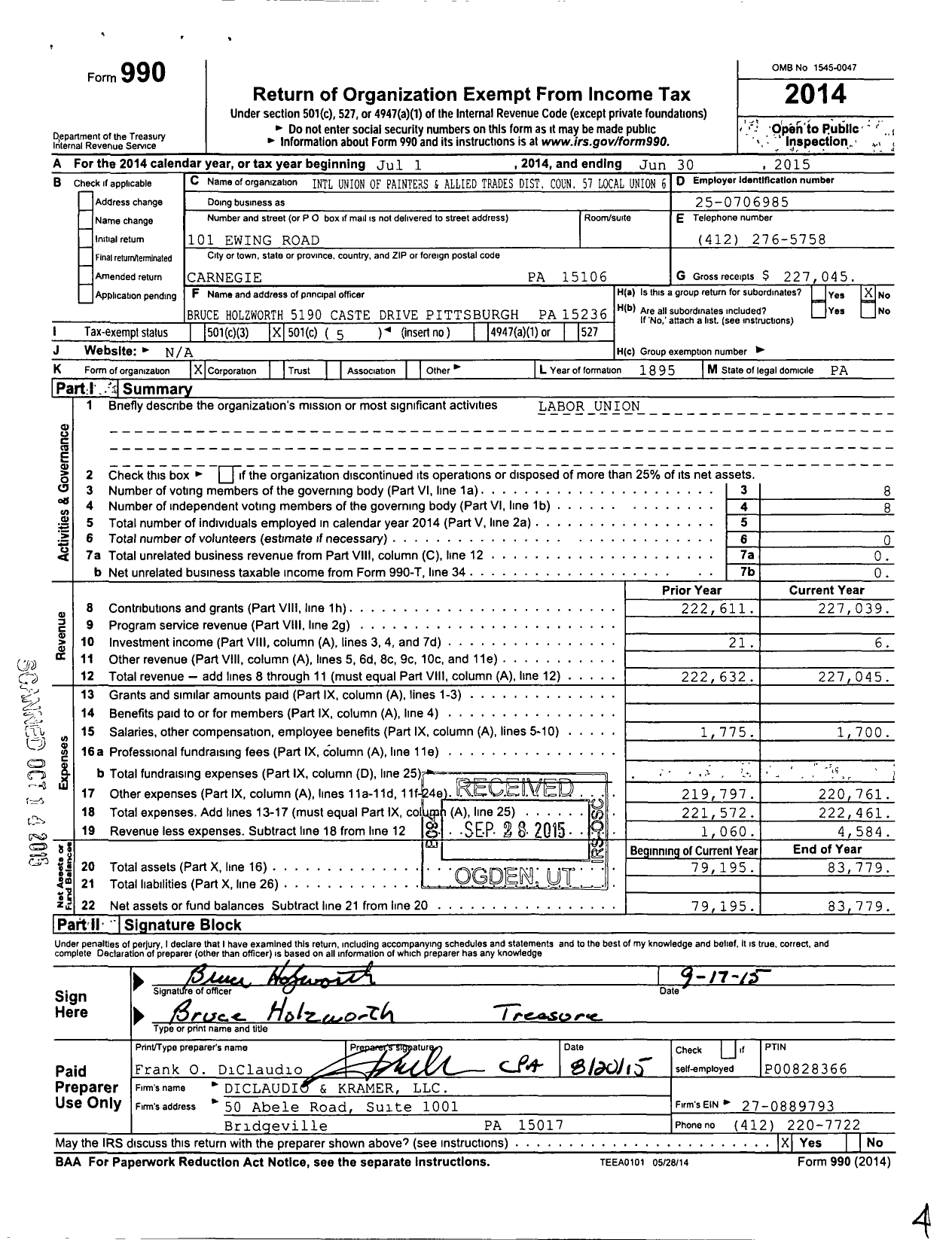 Image of first page of 2014 Form 990O for International Union of Painters and Allied Trades - 6 Painters Local Union