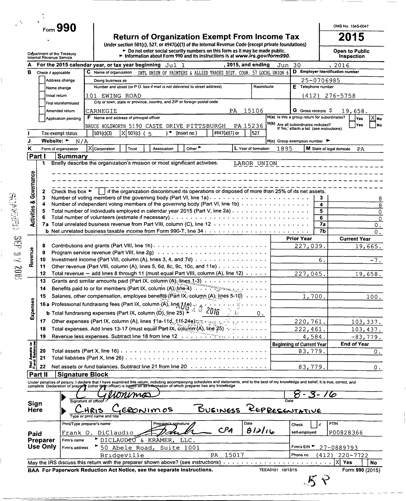 Image of first page of 2015 Form 990O for International Union of Painters and Allied Trades - 6 Painters Local Union