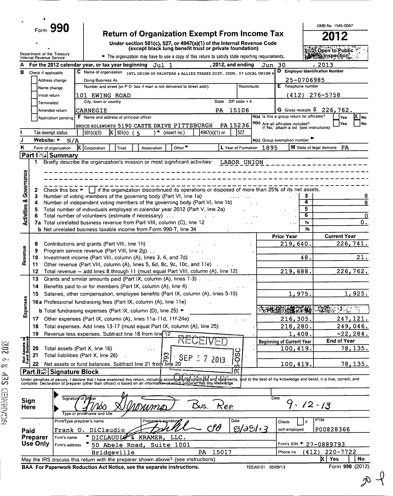 Image of first page of 2012 Form 990O for International Union of Painters and Allied Trades - 6 Painters Local Union