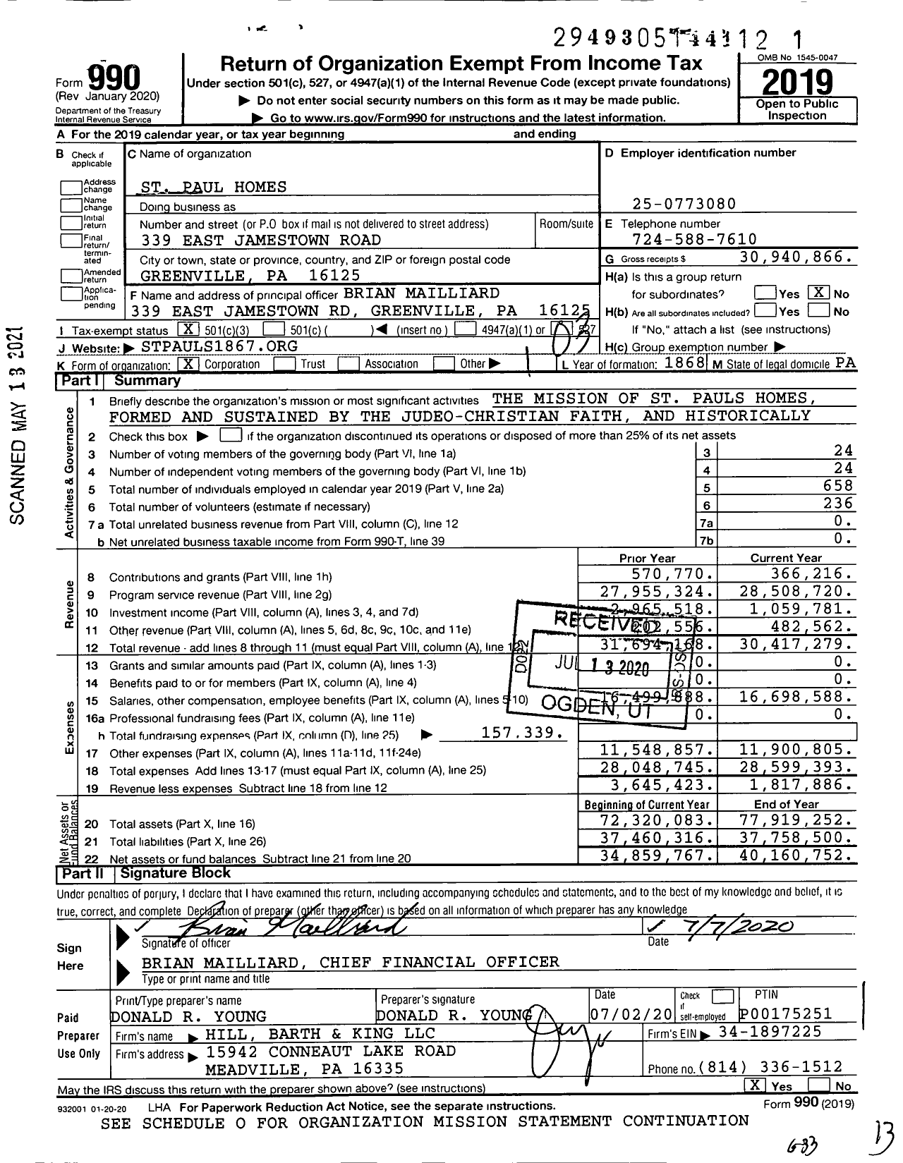 Image of first page of 2019 Form 990 for St. Paul's