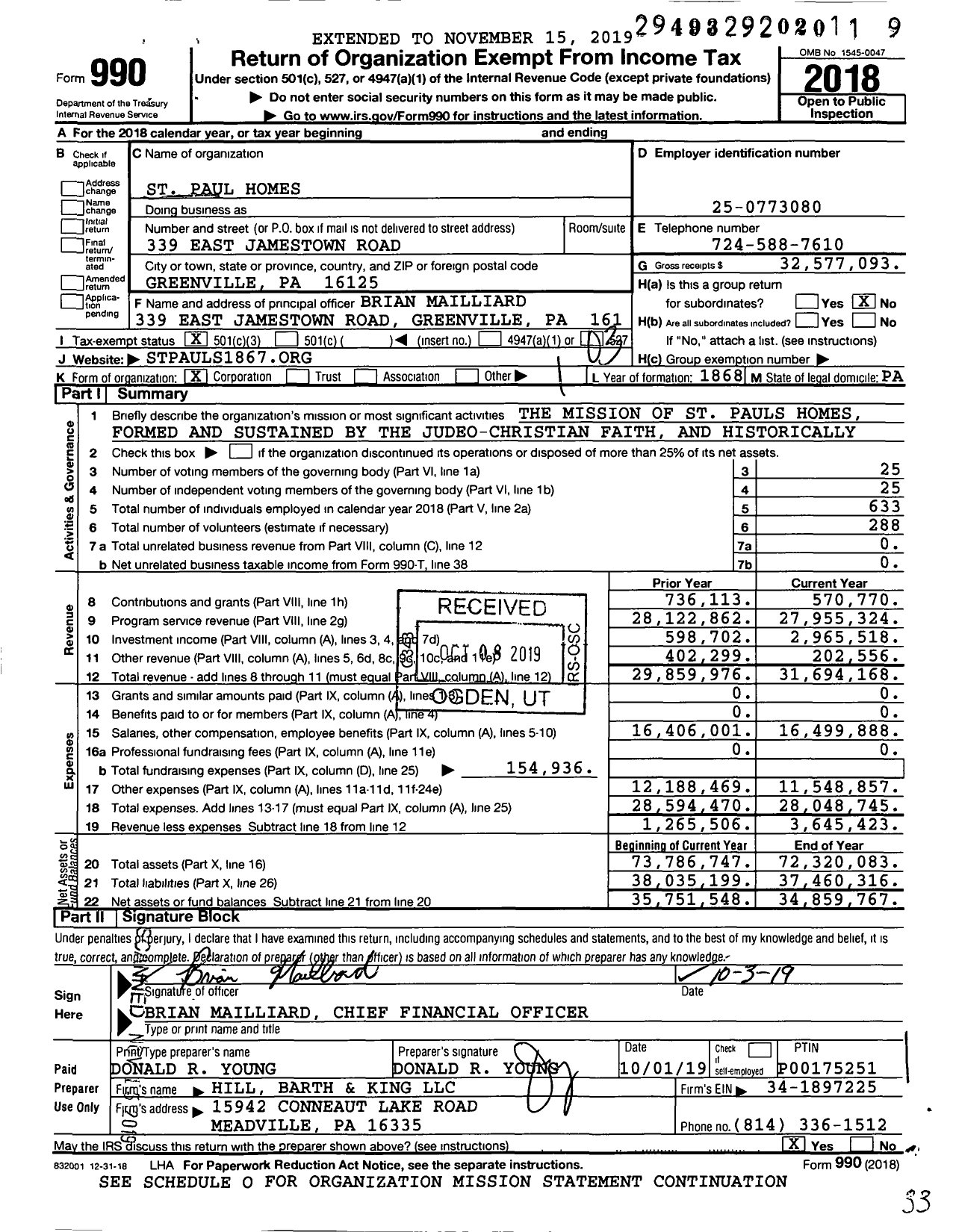 Image of first page of 2018 Form 990 for St. Paul's