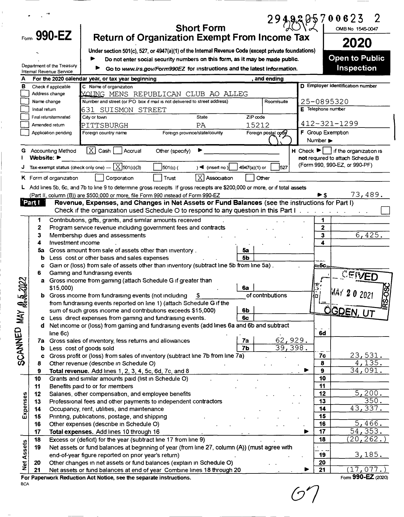 Image of first page of 2020 Form 990EZ for YOUNG MENS REPUBLICAN CLUB Ao Alleg