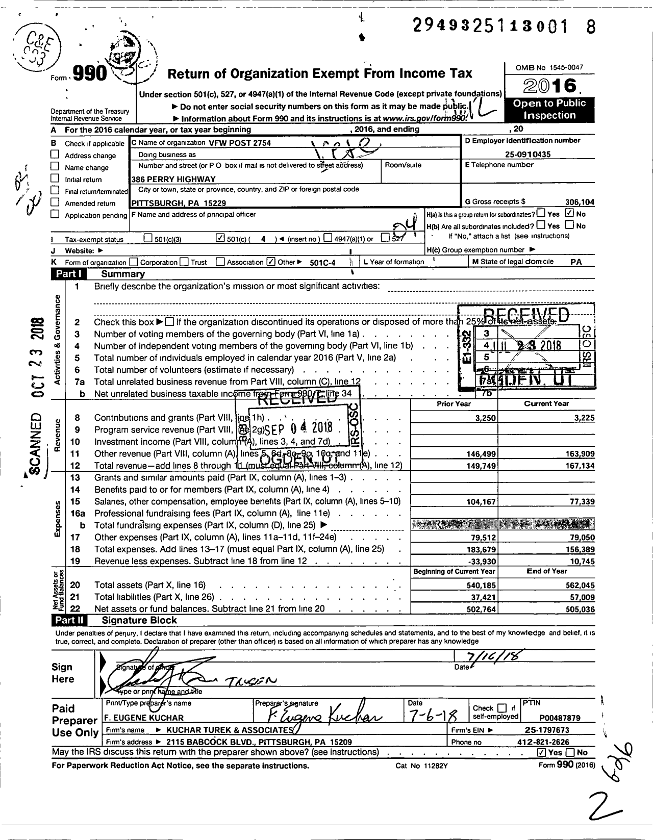 Image of first page of 2016 Form 990O for VFW Department of Pennsylvania - 2754 Vfw-Penn