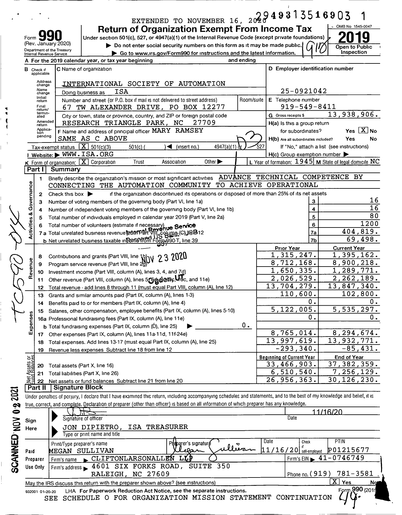 Image of first page of 2019 Form 990 for International Society of Automation (ISA)