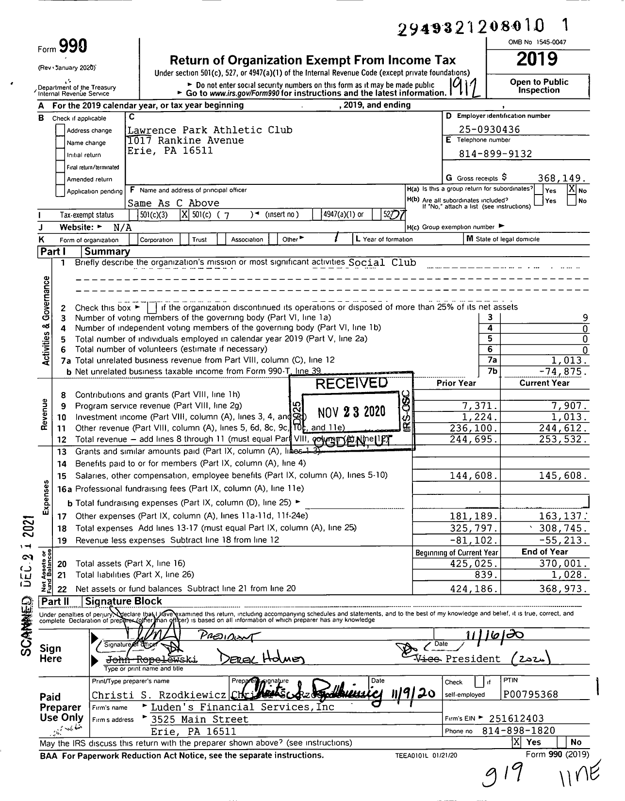 Image of first page of 2019 Form 990O for Lawrence Park Athletic Club