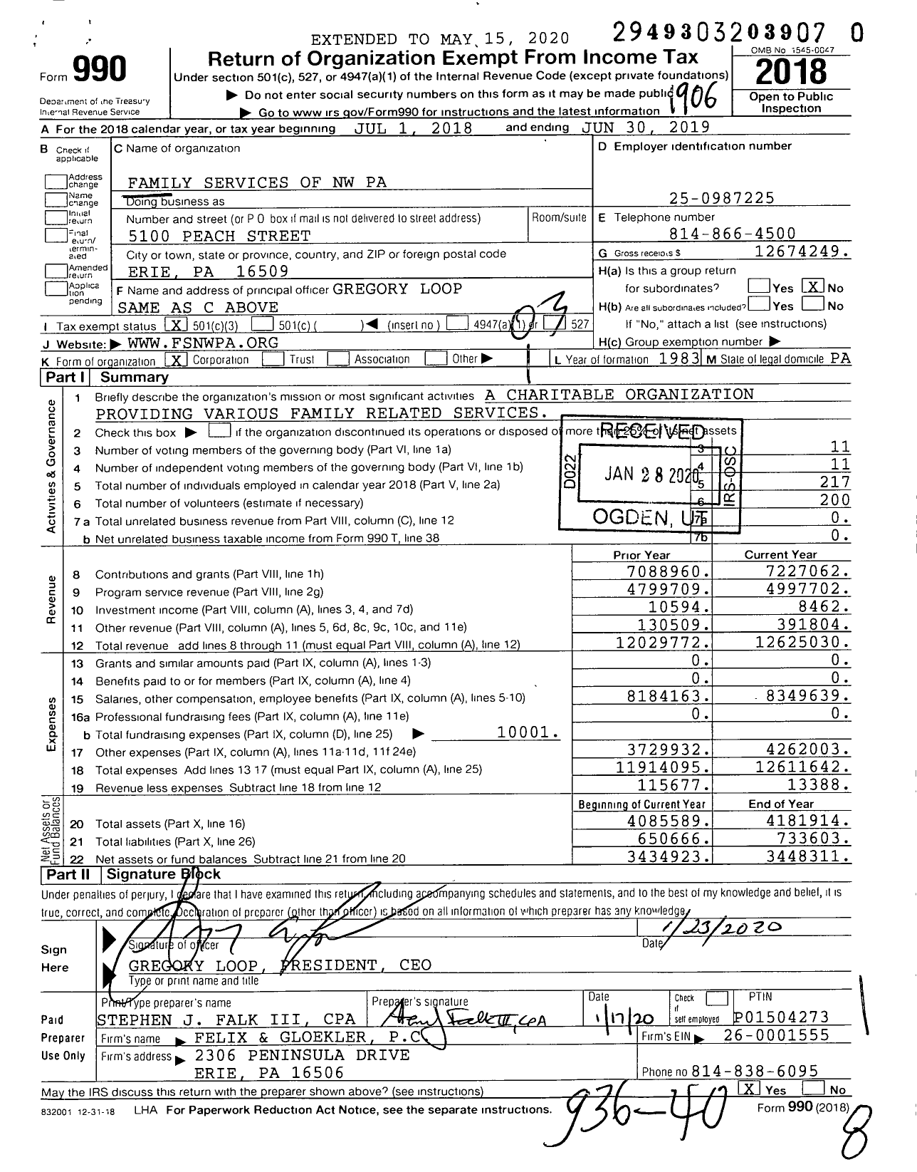 Image of first page of 2018 Form 990 for Family Services of NW Pa