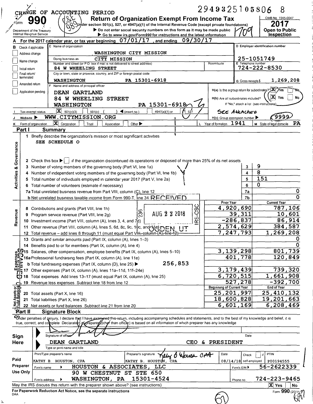 Image of first page of 2016 Form 990 for Washington City Mission