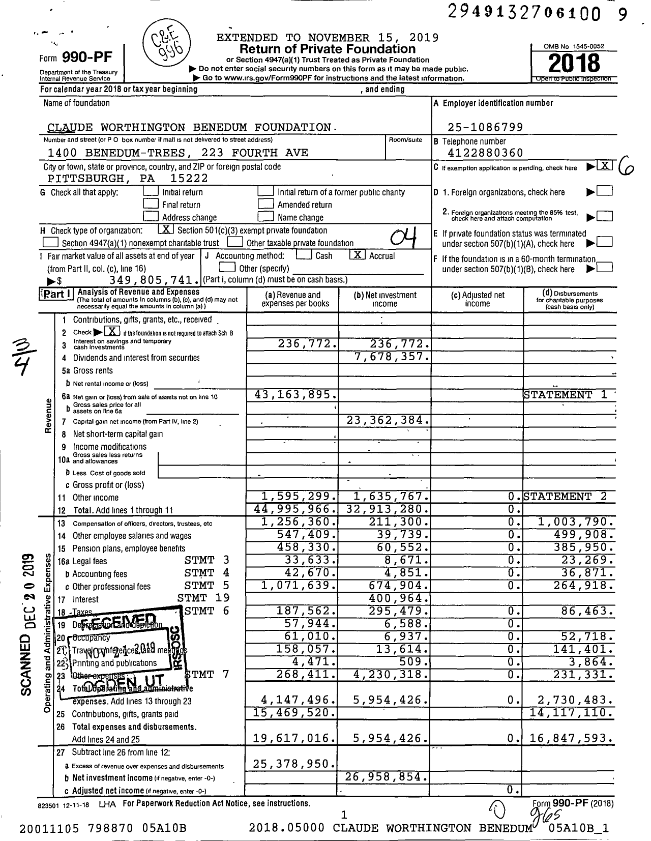 Image of first page of 2018 Form 990PF for Claude Worthington Benedum Foundation