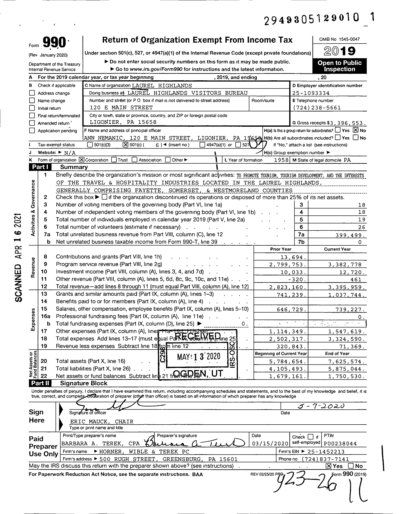 Image of first page of 2019 Form 990 for GO Laurel Highlands