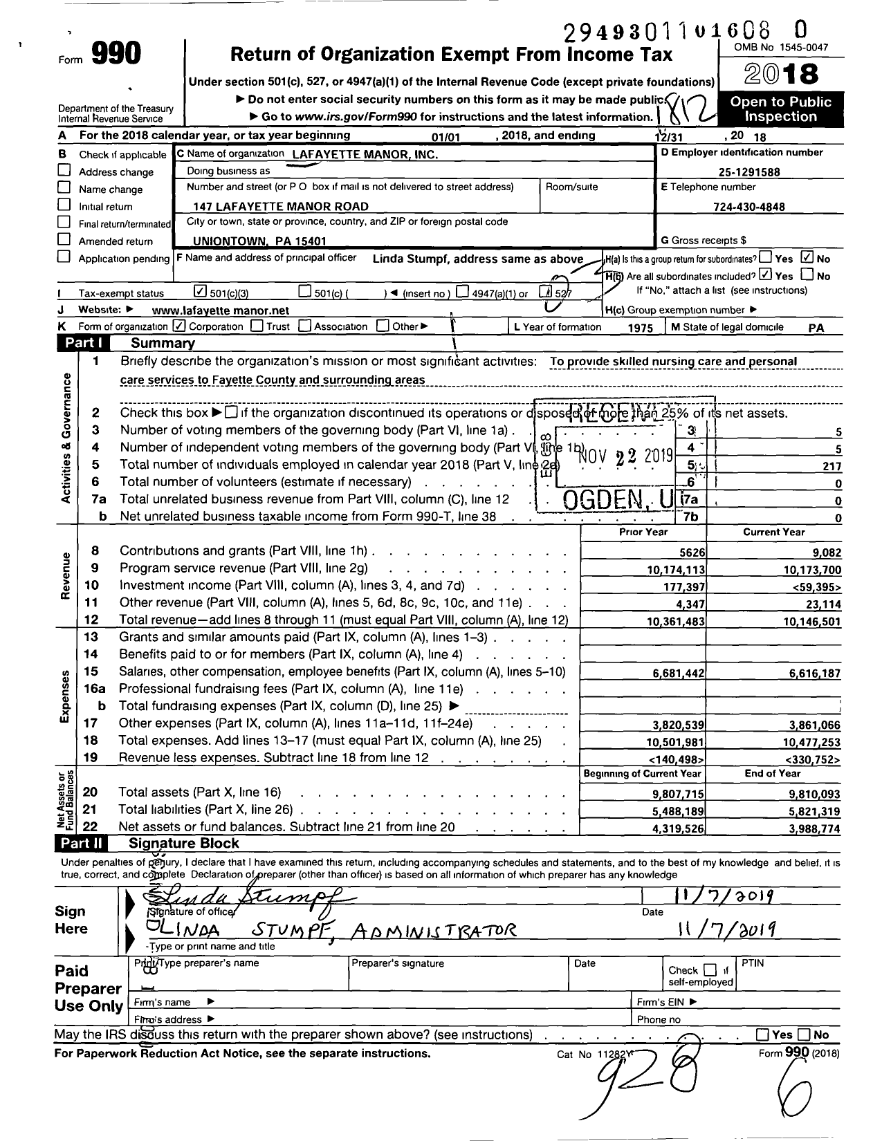 Image of first page of 2018 Form 990 for Lafayette Manor