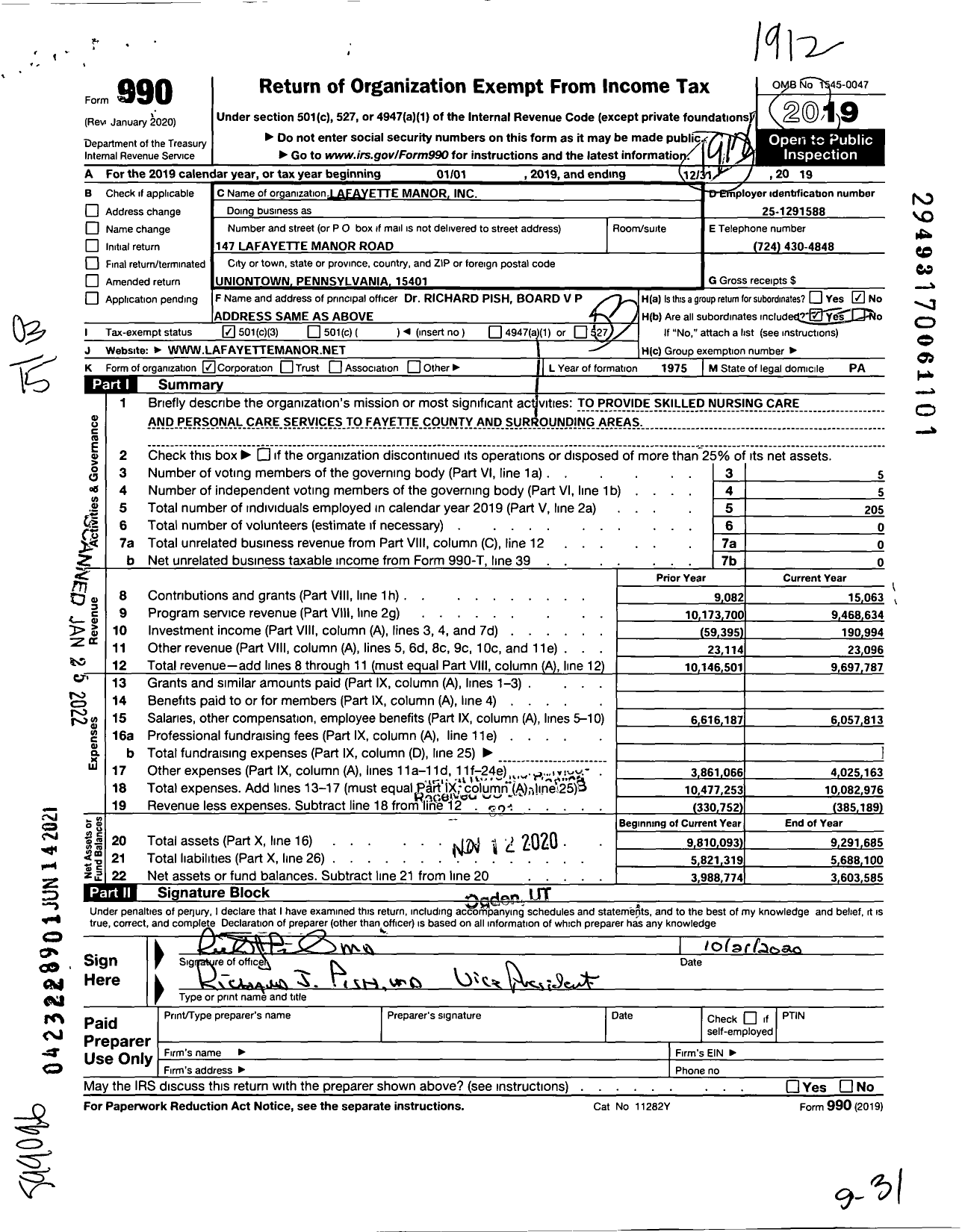 Image of first page of 2019 Form 990 for Lafayette Manor