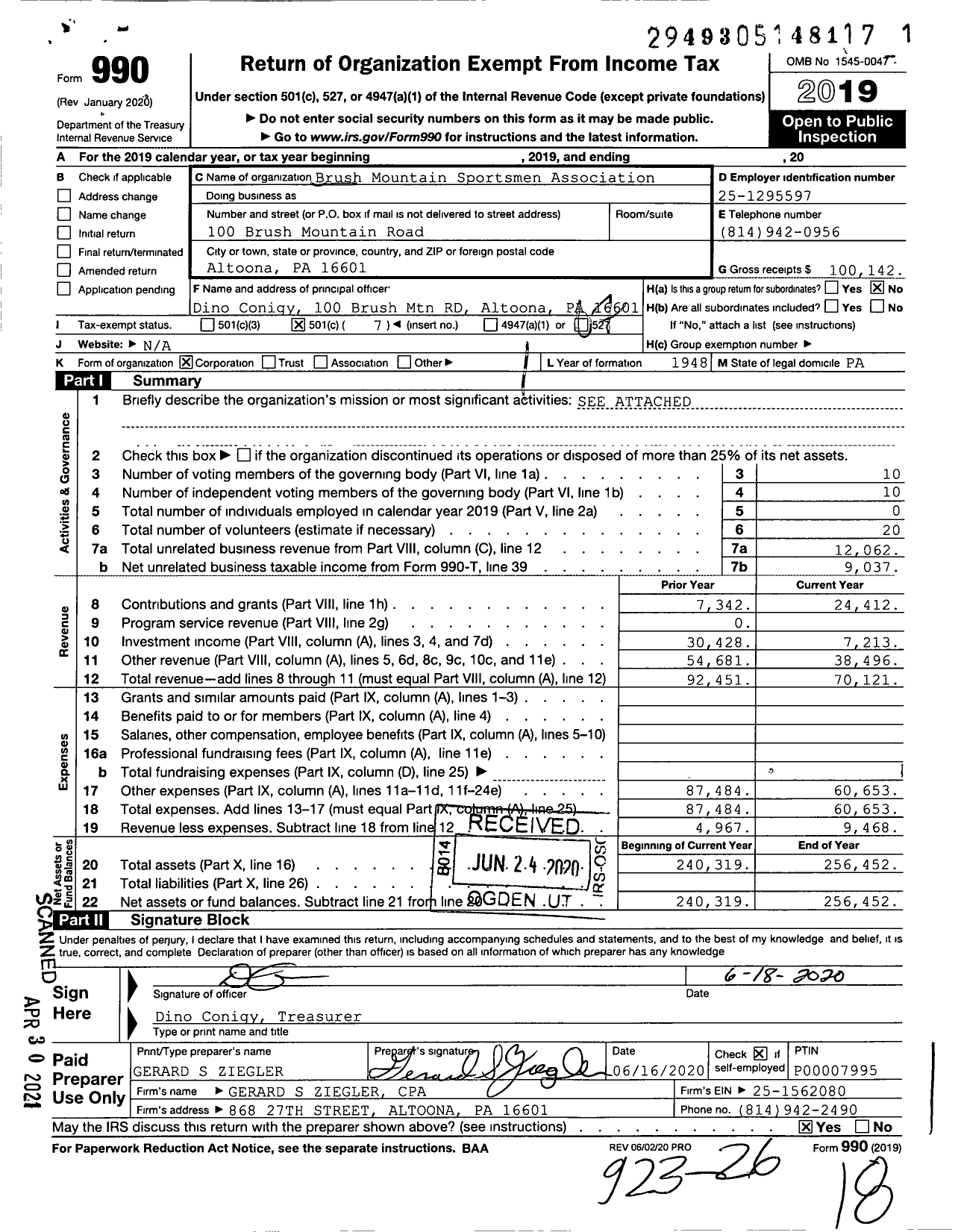 Image of first page of 2019 Form 990O for Brush Mountain Sportsmen Association