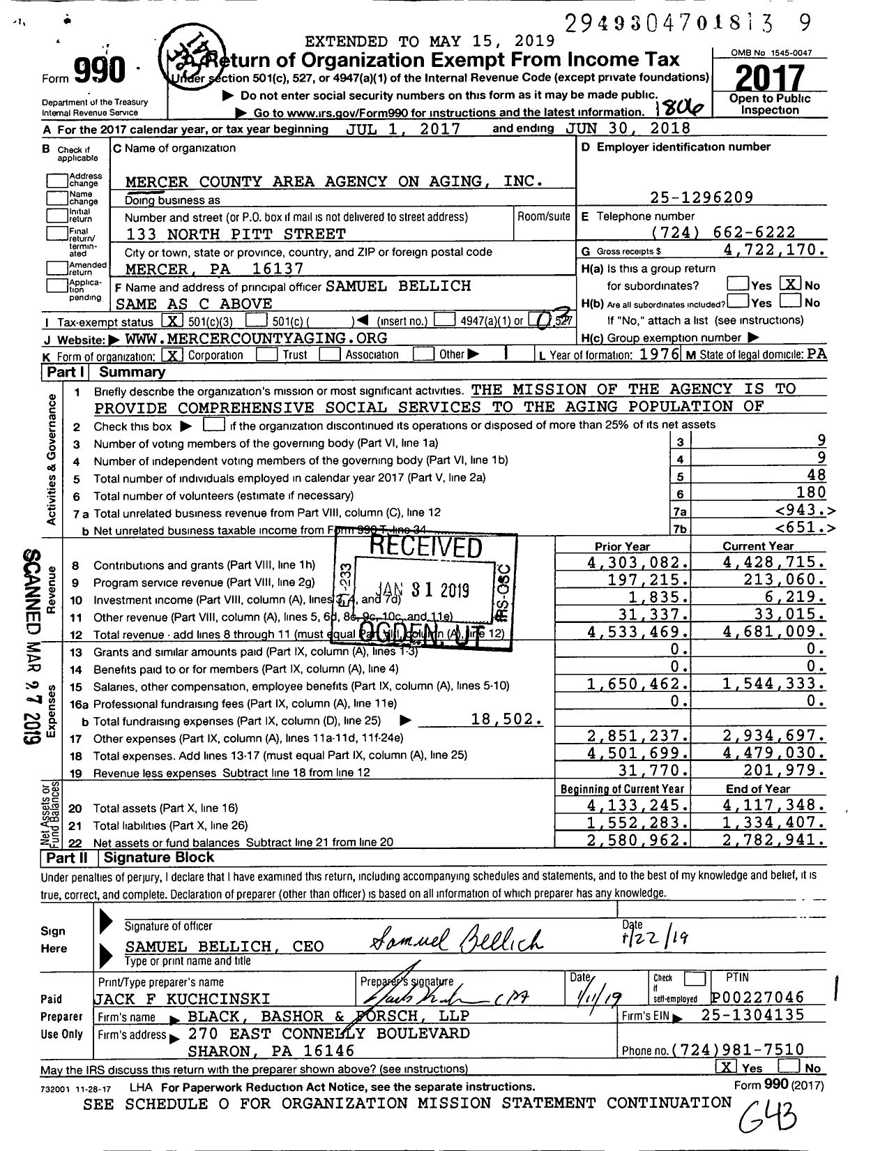 Image of first page of 2017 Form 990 for Mercer County Area Agency on Aging