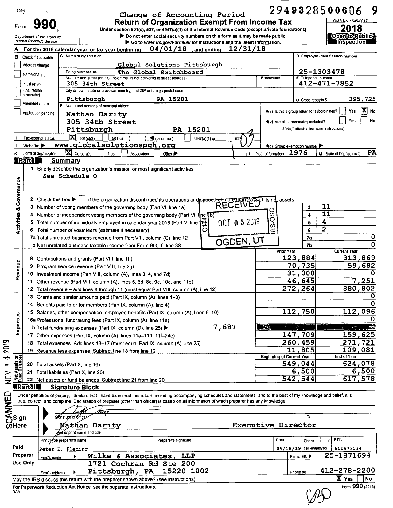 Image of first page of 2018 Form 990 for The Global Switchboard