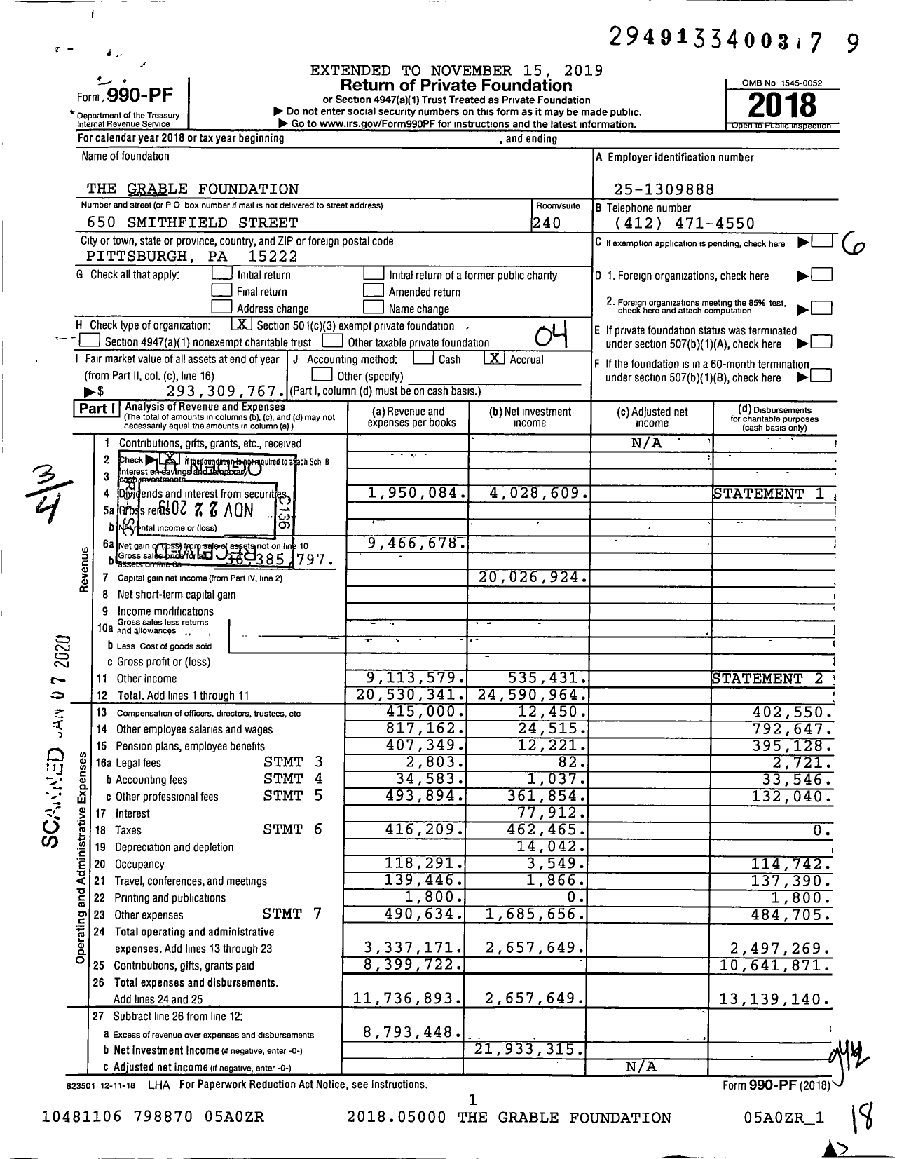 Image of first page of 2018 Form 990PF for Grable Foundation