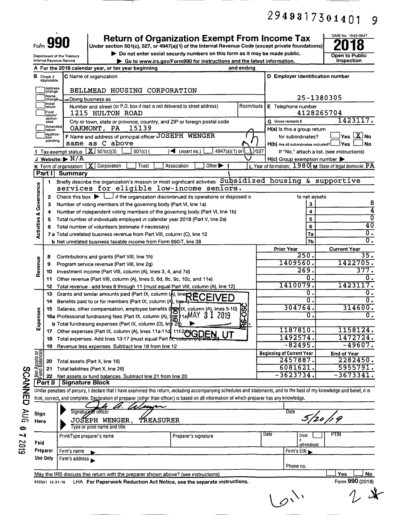 Image of first page of 2018 Form 990 for Bellmead Housing Corporation