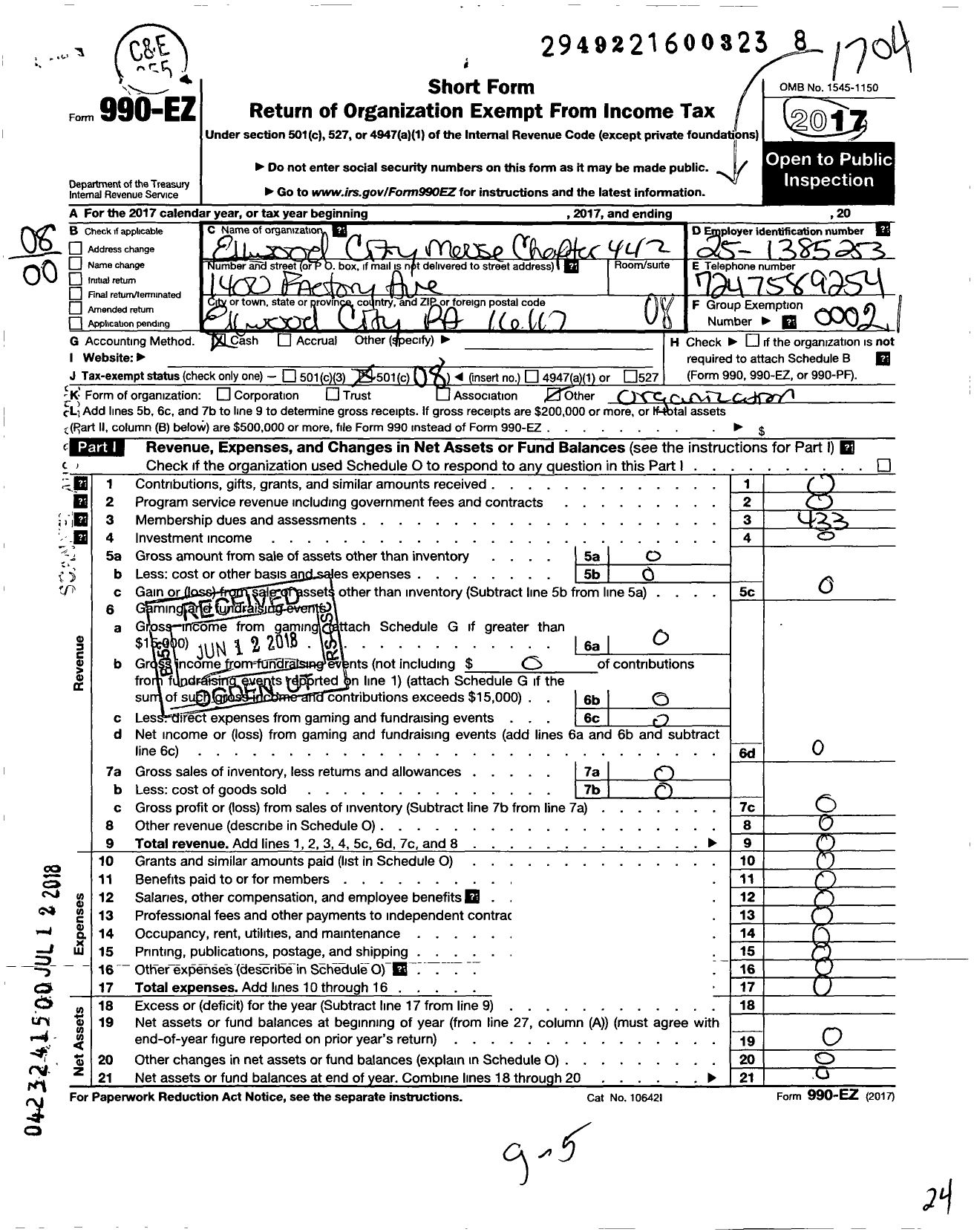 Image of first page of 2016 Form 990EO for Loyal Order of Moose - 442