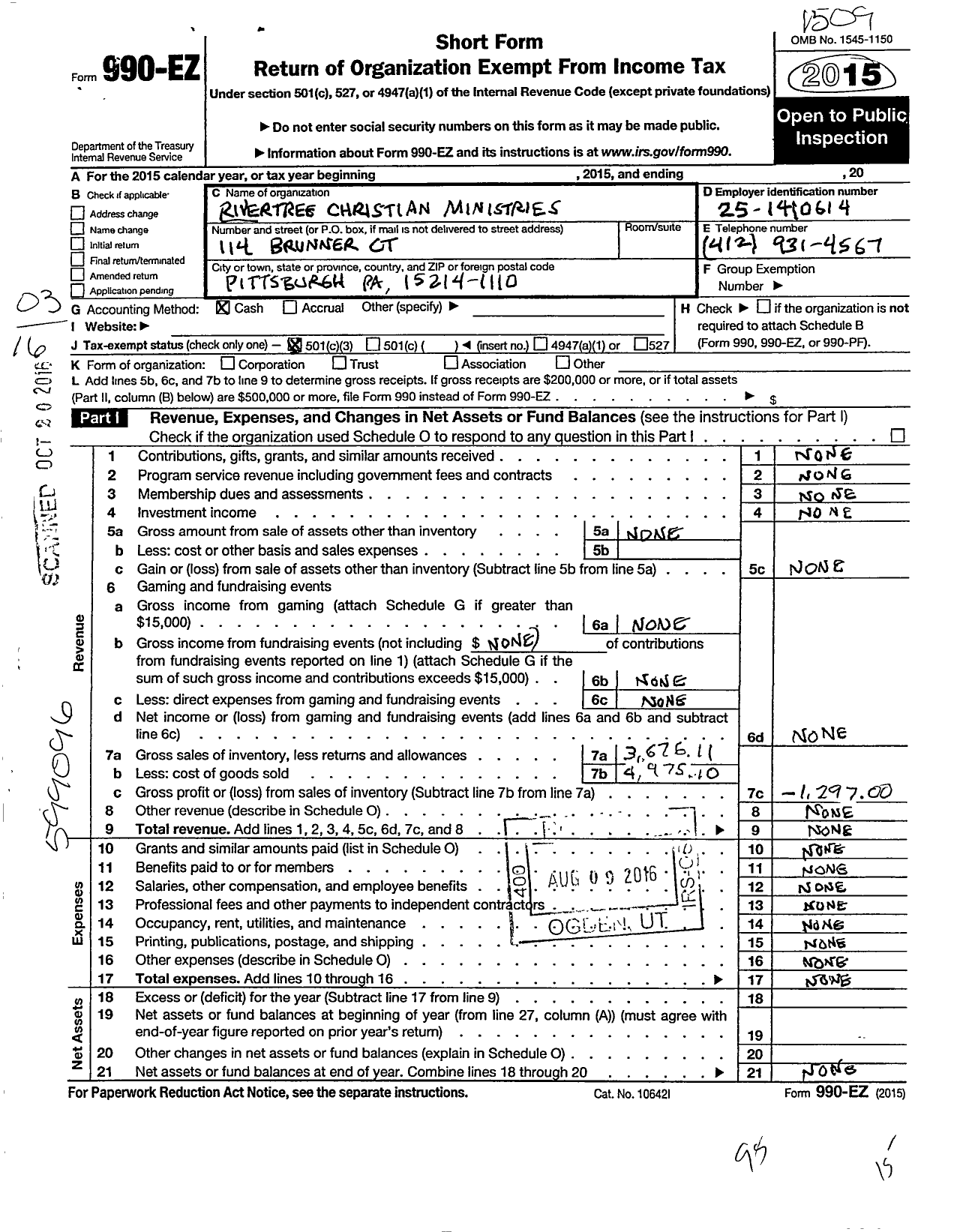 Image of first page of 2014 Form 990EZ for Rivertree Christian Ministries