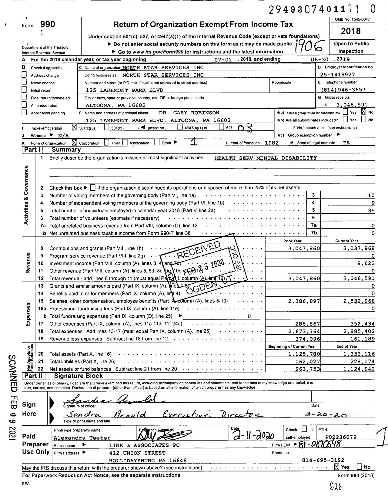 Image of first page of 2018 Form 990 for North Star Services / North Star Support SVCS