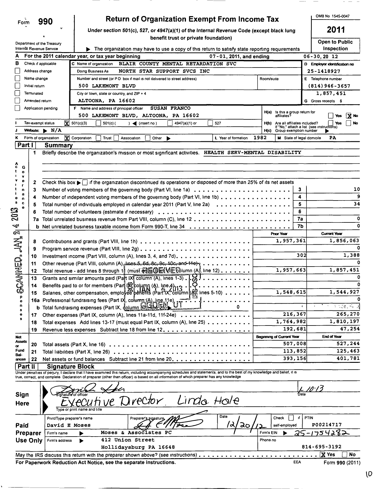 Image of first page of 2011 Form 990 for North Star Services / North Star Support Services
